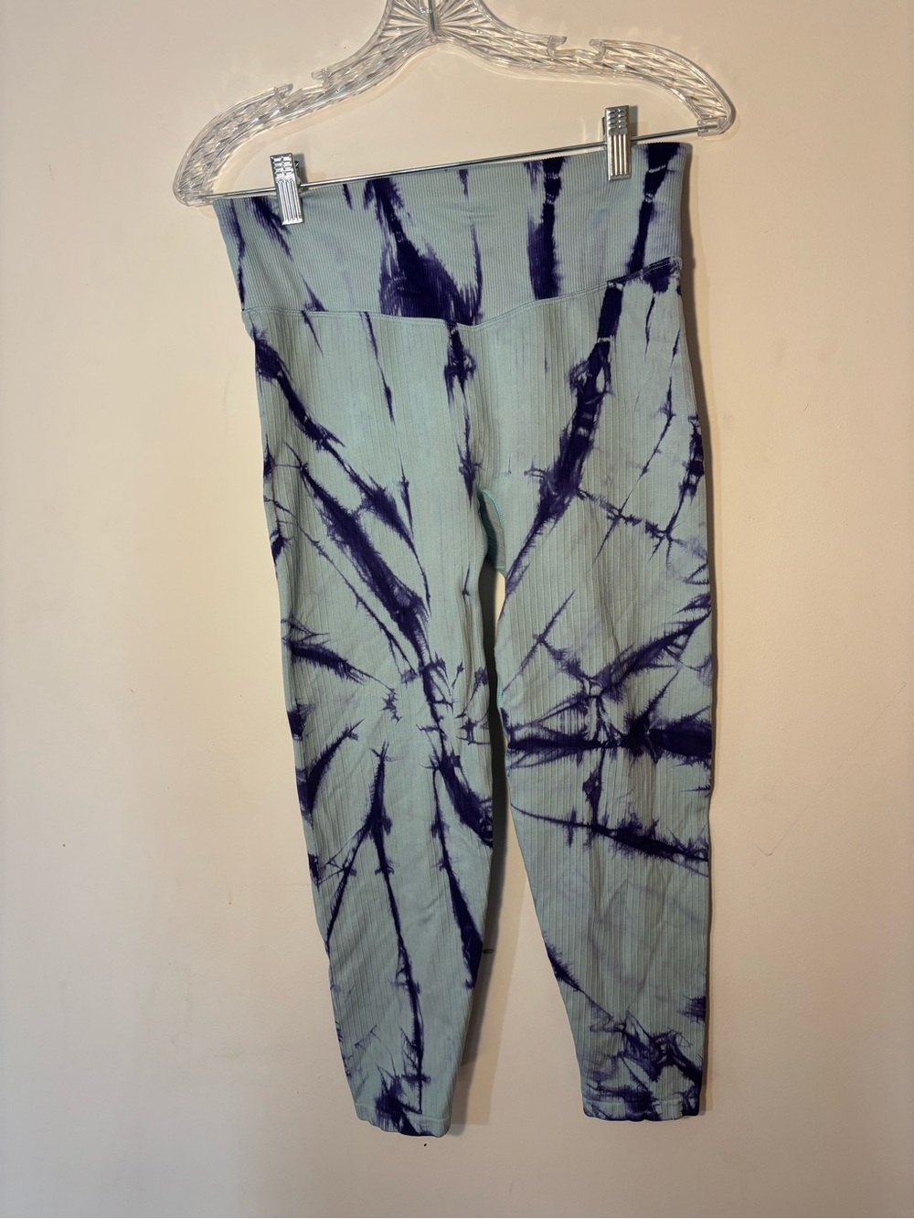 PINK Active Blue Purple Tie Dye Ribbed Leggings Size L